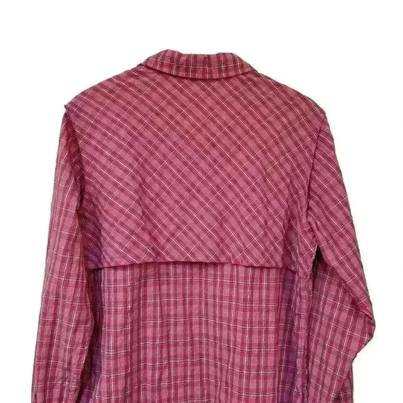 Cabela's Women's Pink Nylon/Poly Plaid Vented Fishing Outdoor Button Down Shirt - Picture 8 of 10